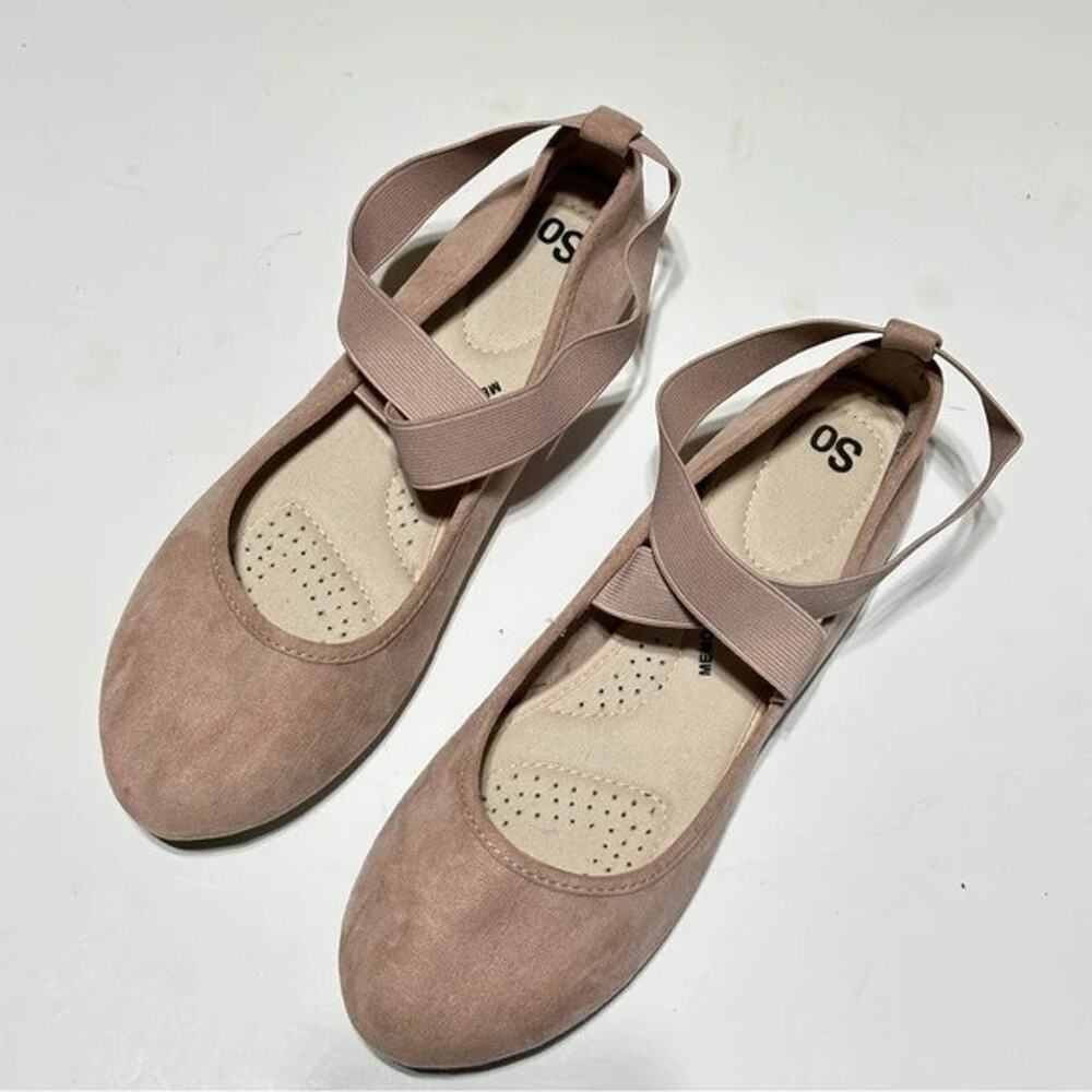 SO Women’s Ballet Flats Seadragon Blush Size 8.5 Nude Cross Strap Slip-On Shoes